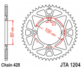 Hliníková reťazová rozeta JT JTA 1204-46RED 46)T, nt((428 červená